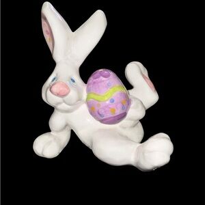 Vintage Ceramic Bunny with Purple Egg Home Accent Easter